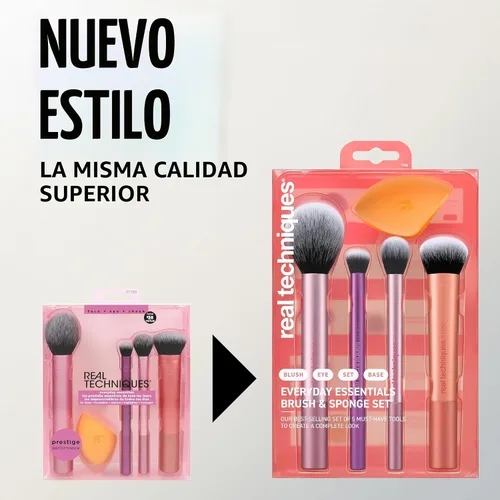 Miniatura 9 de Real Techniques Juego de 6 piezas de brochas de maquillaje esenciales para el día a día, incluye 4 brochas y 2 esponjas de maquillaje, para base