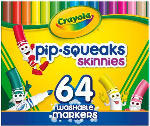 Crayola Pip-Squeaks Skinnies Marcadores Lavables (64 unidades), Mini Marcadores para Niños, Marcadores para Colorear, Suministros de Manualidades,
