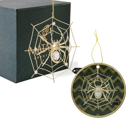 Juego de 2 adornos de araña, chapados en oro de 24 quilates, adorno colgante con tachuelas de cristal y adorno multidimensional de araña 5D para