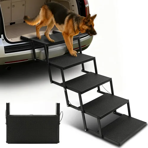 Miniatura 14 de Escaleras para perros para autos, escalones plegables para perros grandes, escaleras portátiles para mascotas para autos, camiones, SUV, rampa