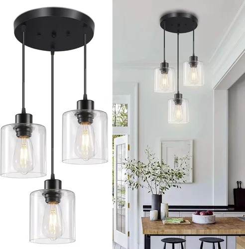 Lámpara colgante de 3 luces, lámpara colgante para isla de cocina, iluminación colgante negra para cocina, dormitorio, pasillo, accesorios de