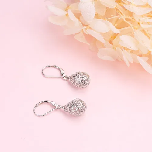 Miniatura 127 de Aretes colgantes de filigrana de plata de ley 925, margarita, loto, flor de rosa, piedra lunar, lágrima para mujer, nudo celta infinito, margarita