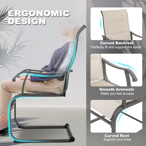 Miniatura 8 de NUU GARDEN Patio Dining Chairs Set of 2, Outdoor Textilene Chairs with High Back and Breathable Seat, for Garden Deck Backyard Porch, Grayish Beige