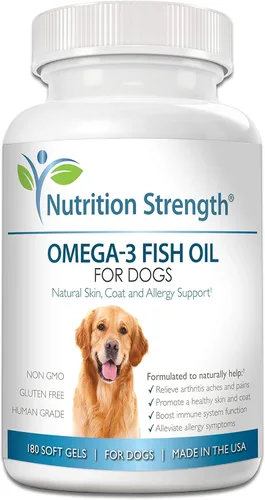 Omega 3 - Geles suaves de aceite de pescado para perros con ácidos grasos EPA y DHA para el corazón, la piel, el pelaje y la alergia, suplemento