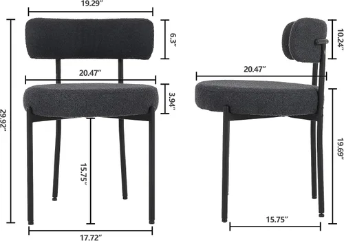 Miniatura 2 de Juego de 2 sillas de comedor negras, sillas de comedor modernas de mediados de siglo, respaldo curvado, sillas de comedor tapizadas redondas