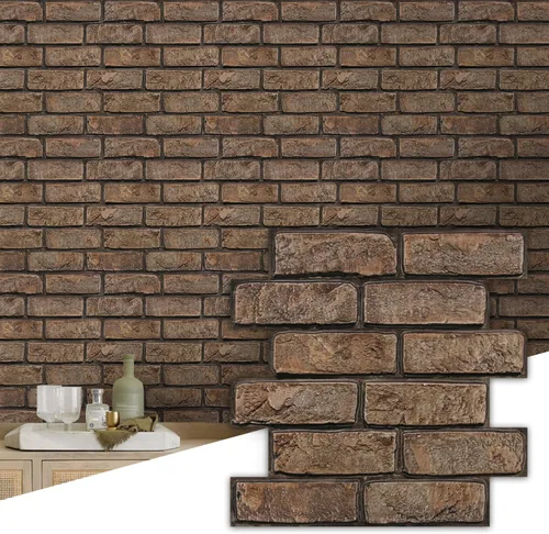 Miniatura 22 de Commomy 10 piezas de paneles de pared de ladrillo sintético 3D de 11.8"X11.8", azulejos de ladrillo de PVC de tamaño pequeño para despegar y pegar