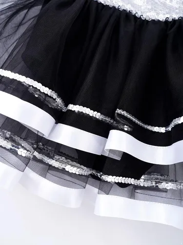 Miniatura 27 de CHICTRY Vestido tutú de ballet con lentejuelas brillantes para niñas y niñas, moderno disfraz de baile latino de jazz