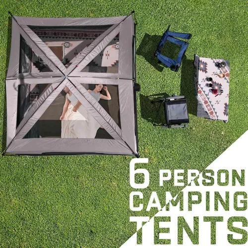 Miniatura 8 de Happy Travel Tent 6 Person Tents for Camping, Waterproof Easy Setup Camping Tent with Rainfly, Portable Large Family Cabin Tent with 5 Large Mesh