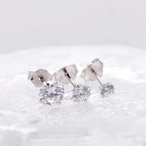 Miniatura 2 de Pendientes de tuerca de 3 mm con circonita cúbica pequeña y diamantes de plata de ley para perforación