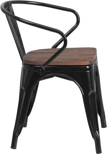 Miniatura 7 de Flash Furniture Silla de metal negro con asiento y brazos de madera