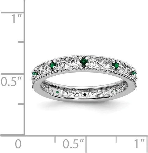 Miniatura 5 de Anillo de plata de ley 925 maciza apilable creado verde esmeralda con piedras preciosas de mayo