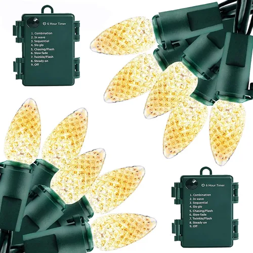 Miniatura 13 de ASENEK - Tiras de luces de Navidad, luces de tiras que funcionan con pilas, 50 luces LED, mini luces con temporizador automático y 8 modos de Blanco