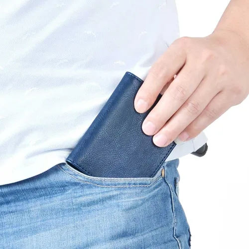 Miniatura 7 de XEYOU Funda para tarjetas de crédito, tarjetero para tarjetas de crédito, pequeña cartera de bolsillo frontal para mujer, Azul, Moderno
