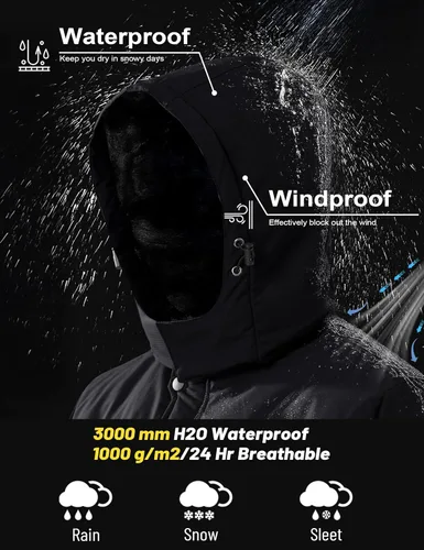 Miniatura 2 de MAGCOMSEN - Abrigos de invierno para hombre, impermeables, con forro polar, parka, con capucha, para esquiar, senderismo, trabajo Negro