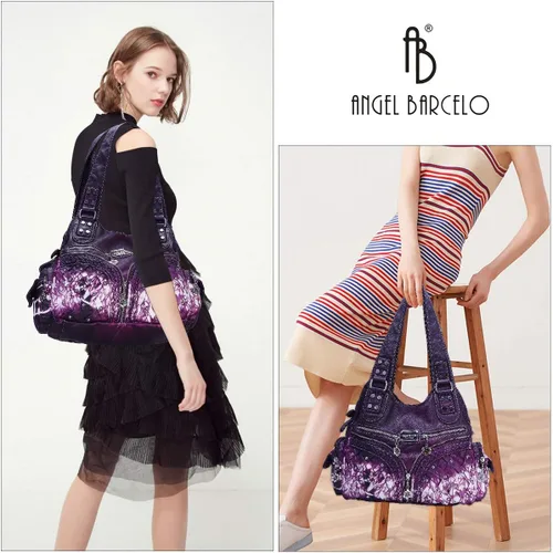 Miniatura 188 de Angel Barcelo - Bolsa de hombro amplia para mujer, diseño Hobo, cuero lavado
