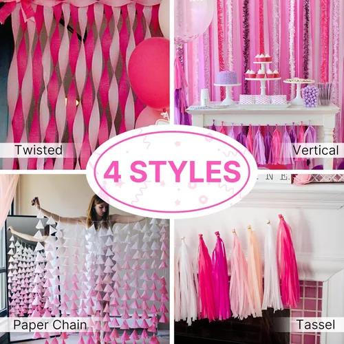 Miniatura 5 de PartyWoo Serpentinas de papel crepé rosa, 6 unidades, 492 pies, paquete de serpentinas de papel crepé claro pastel rosa intenso para cumpleaños