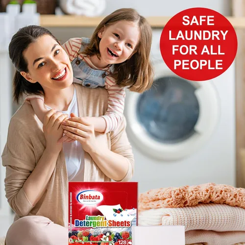 Miniatura 7 de Hojas de detergente para ropa Binbata, hasta 128 cargas con aroma a bayas, hipoalergénicas, ecológicas, biodegradables, sin plástico, sin líquido