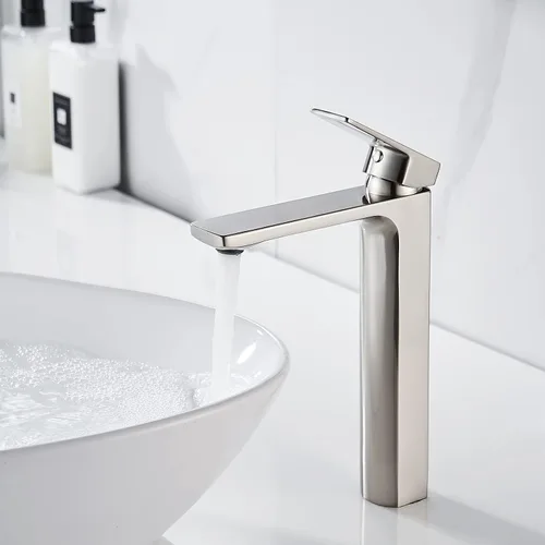 Miniatura 2 de VOTON - Grifo de lavabo para baño de níquel cepillado, grifo de lavabo de baño de una sola manija alto, grifo de lavabo de baño de mueble, grifo