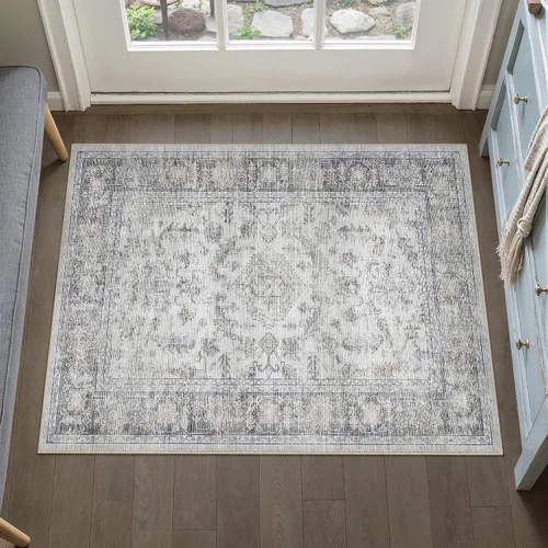 Miniatura 15 de PureCozy Alfombra de área beige de 2 x 3 pulgadas, lavable, vintage, pequeña, para entrada, cocina, suave, retro, floral, de pelo bajo, tapete