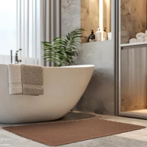 Tapete de baño con tejido gofre, tapete de ducha, textura de punto tejido antideslizante, tapete de baño neutro de 20 x 31 pulgadas, lavable a Marrón