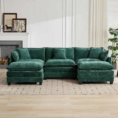 Miniatura 3 de Sofá modular verde de 111.5 pulgadas, sofás seccionales grandes de 3 plazas para sala de estar, sofá nube de tela de felpilla de gran