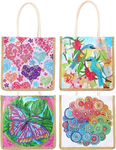 Miniatura 9 de DOOSAI Paquete de 4 bolsas de lona de cabello verde rojo de tacón alto con diamantes de tacón alto, bolsas de lona bohemias 5D para bricolaje