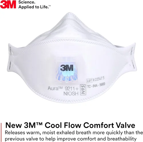 Miniatura 4 de 3M Aura - Respirador de partículas 9211+, N95, paquete de 10 respiradores desechables, envueltos individualmente, válvula de flujo frío, diseño
