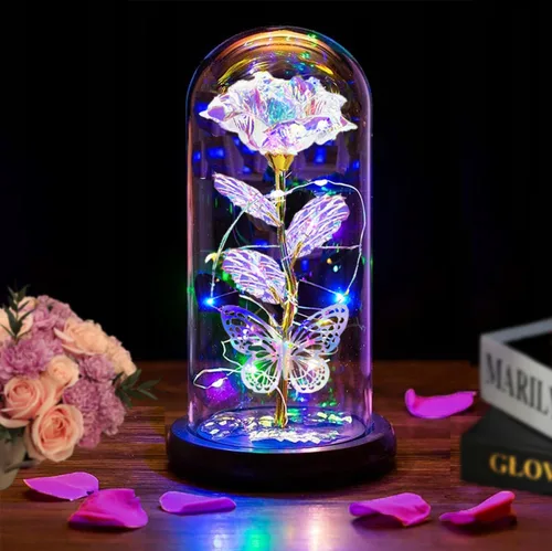 Miniatura 11 de Flores para el Día de la Madre, regalos para mamá, esposa, ella, mujer, rosa iluminada en una cúpula de cristal, rosa para el día de la madre, Rojo