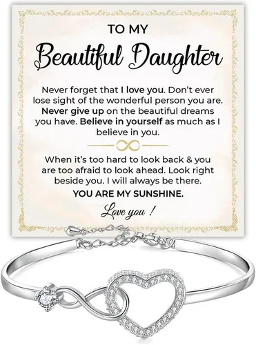 Miniatura 17 de Pulsera Para Mi Hija, Pulsera Corazón Infinito Para Hija De Mamá, Regalo De Joyería Para Hija De Mamá O Papá Con Tarjeta De Mensaje Y Caja Con