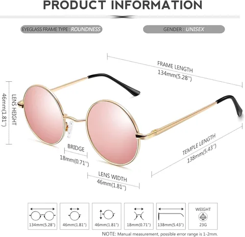 Miniatura 84 de KANASTAL Gafas de sol redondas polarizadas para mujeres y hombres, estilo hippie con protección UV400