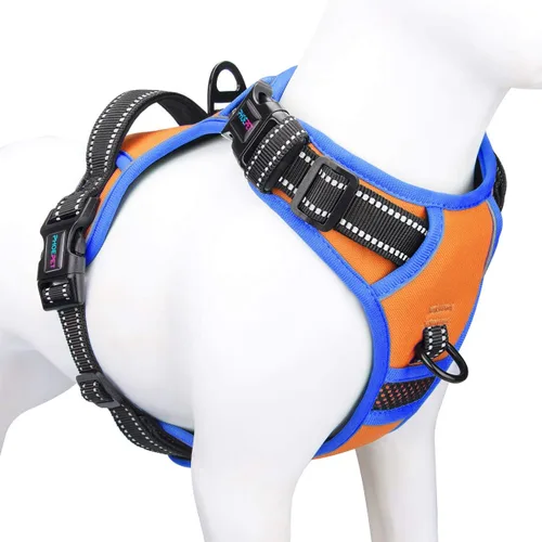 Miniatura 33 de PHOEPET Arnés para perro sin tirones, chaleco para perro reflectante ajustable de colores únicos, con mango de entrenamiento suave, clips de metal