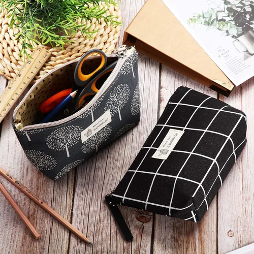 Miniatura 5 de Boao 6 bolsas de lona para cosméticos para bolso con cremallera, bolsa de maquillaje impresa, bolsa de viaje de lona multifunción para mujeres