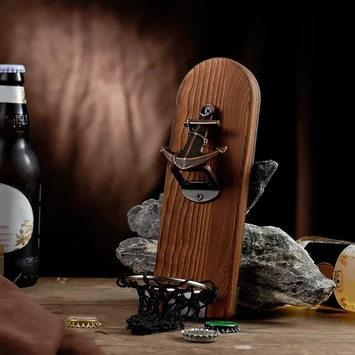 Miniatura 8 de Abrebotellas de cerveza montado en la pared con atrapador de tapas magnético, abrebotellas magnético de madera para refrigerador, regalos de cerveza