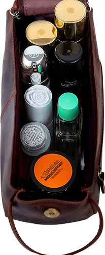 Miniatura 9 de Kit de viaje de cuero Dopp Neceser Hombre Afeitado Mujeres y Hombres Caso Bolsas Organizador Baño Kit de Afeitar