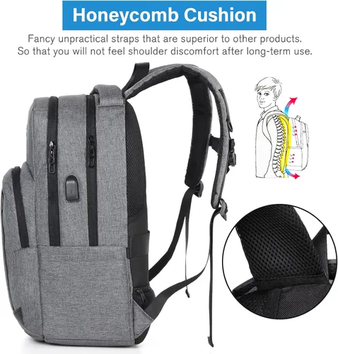 Miniatura 5 de Mochila escolar para libros, mochila de viaje, antirrobo, con puerto de carga USB, resistente al agua, para portátiles de 15.6 pulgadas para mayores