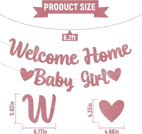 Miniatura 2 de Cartel de bienvenida a casa para bebé, decoración rosa para baby shower, revelación de género, decoración interior y exterior, purpurina dorada rosa