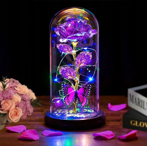 Miniatura 10 de Flores para el Día de la Madre, regalos para mamá, esposa, ella, mujer, rosa iluminada en una cúpula de cristal, rosa para el día de la madre, Rojo