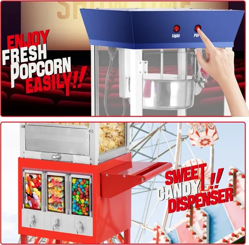 Miniatura 4 de Máquina para hacer palomitas de maíz, 8 onzas, estilo teatro, portátil, portátil, con tres dispensadores de caramelos y granos de almacenamiento