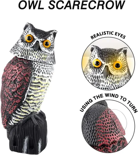 Miniatura 4 de Señuelos de estatua de búho de plástico para control de aves, espantapájaros de búho con cabeza giratoria para jardín, patio y uso al aire libre