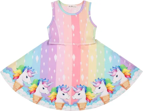 Miniatura 5 de LaBeca Vestidos de Niñas Sin Mangas de Manga Larga para Niñas Pequeñas y Grandes Unicornio Sirena Vestidos Casuales