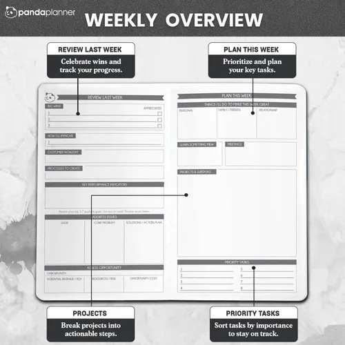 Miniatura 3 de Panda Planner - Agenda diaria sin fecha, organización de 90 días, productividad para emprendedores, objetivos establecidos, agenda semanal y mensual