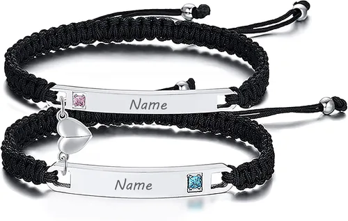 Miniatura 13 de TempBeau Pulsera para Pareja - Pulsera de Identificación Personalizada con Grabado Personalizado, Pulsera de Cuerda Trenzada para Él y Ella