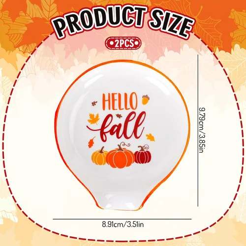 Miniatura 2 de Whaline Soporte para cucharas de cerámica de otoño, camión de calabaza, pequeño soporte para cucharas de café para agitadores de café, cucharadita