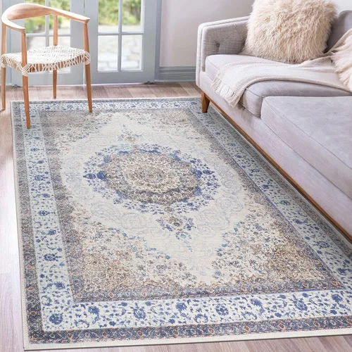 Miniatura 10 de GLN Rugs Bohemian Collection - Alfombra de felpilla lavable a máquina, bohemio vintage, antideslizante, alfombra de felpilla de pelo bajo, alfombra