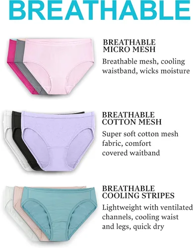 Miniatura 5 de Fruit of the Loom Women's Breathable Underwear, Moisture Wicking Keeps You Cool & Comfortable, Available in Plus