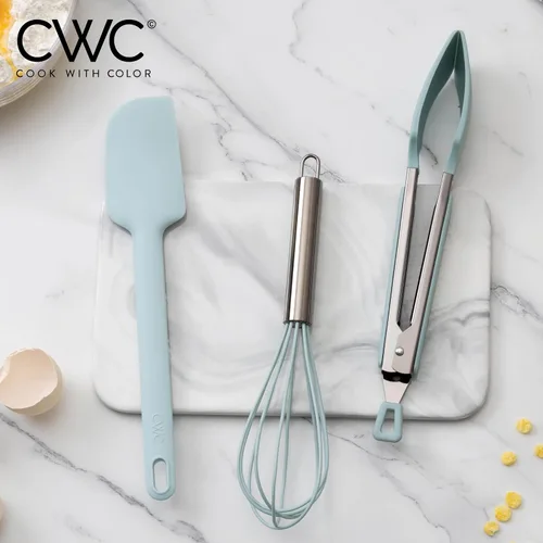 Miniatura 2 de COOK WITH COLOR - Juego de pinzas de cocina y barbacoa de acero inoxidable con punta de silicona, 3 piezas de utensilios, verde Menta