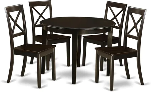 Miniatura 9 de East West Furniture BOST5-CAP-C - Juego de comedor de 5 piezas para 4 personas, incluye una mesa de cocina redonda y 4 sillas de comedor de tela