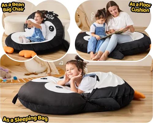 Miniatura 4 de Hobestluk Puf - Cojín de suelo para puf, puf para adultos, tumbona para sala de estar, dormitorio o sala de juegos (negro, mediano, pingüino)