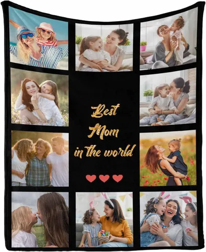 Miniatura 28 de InterestPrint Manta con foto, regalos personalizados para mamá, manta de collage de fotos personalizada para mamá de hija e hijo para cumpleaños