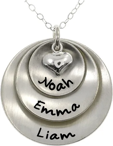 AJ's Collection - collar de plata fina con dije "los tres afortunados", personalizados con tres nombres o palabras de tu elección. Incluye cadena